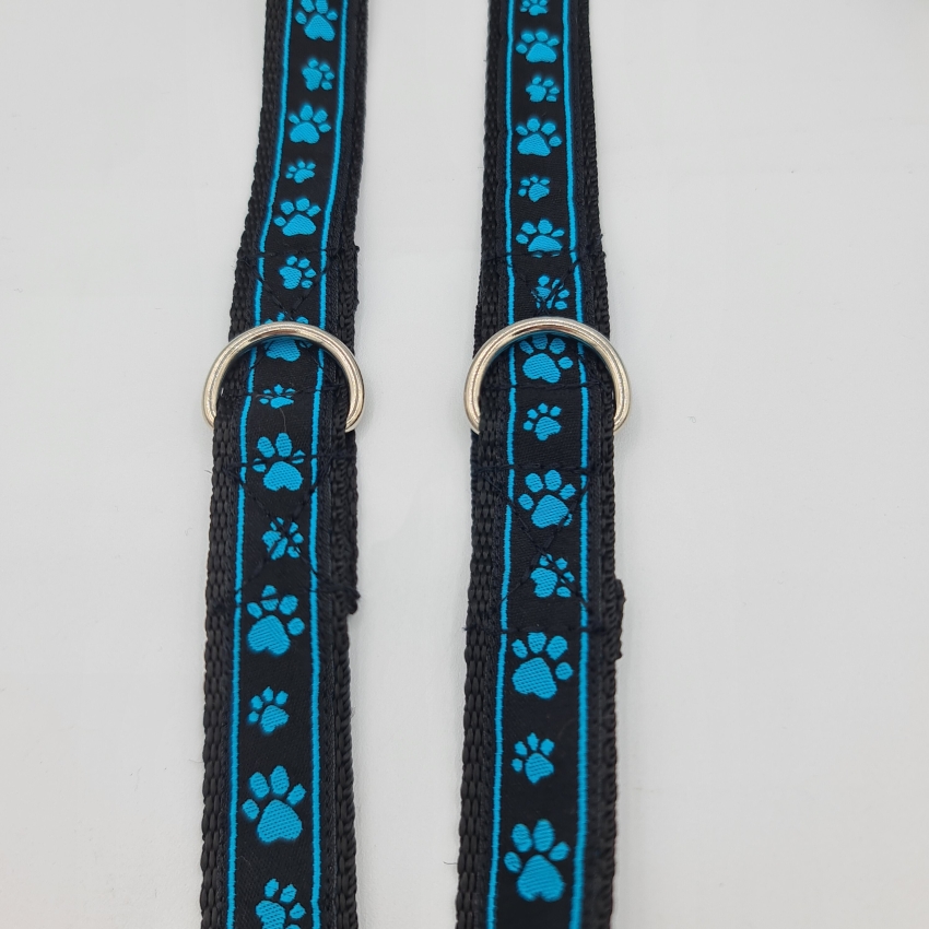 verstellbare Leine blau-schwarz mit Pfötchen